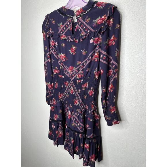 Rahi Cali Purple Multi Color Floral Print 3/4 Sleeve Ruffle Mini Dress XS - Picture 6 of 14